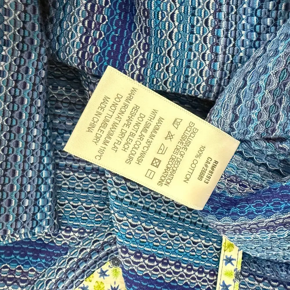 Robert Graham Short Sleeve Knit Crew Neck OSWALD Royal Navy Geometric Stripe  M